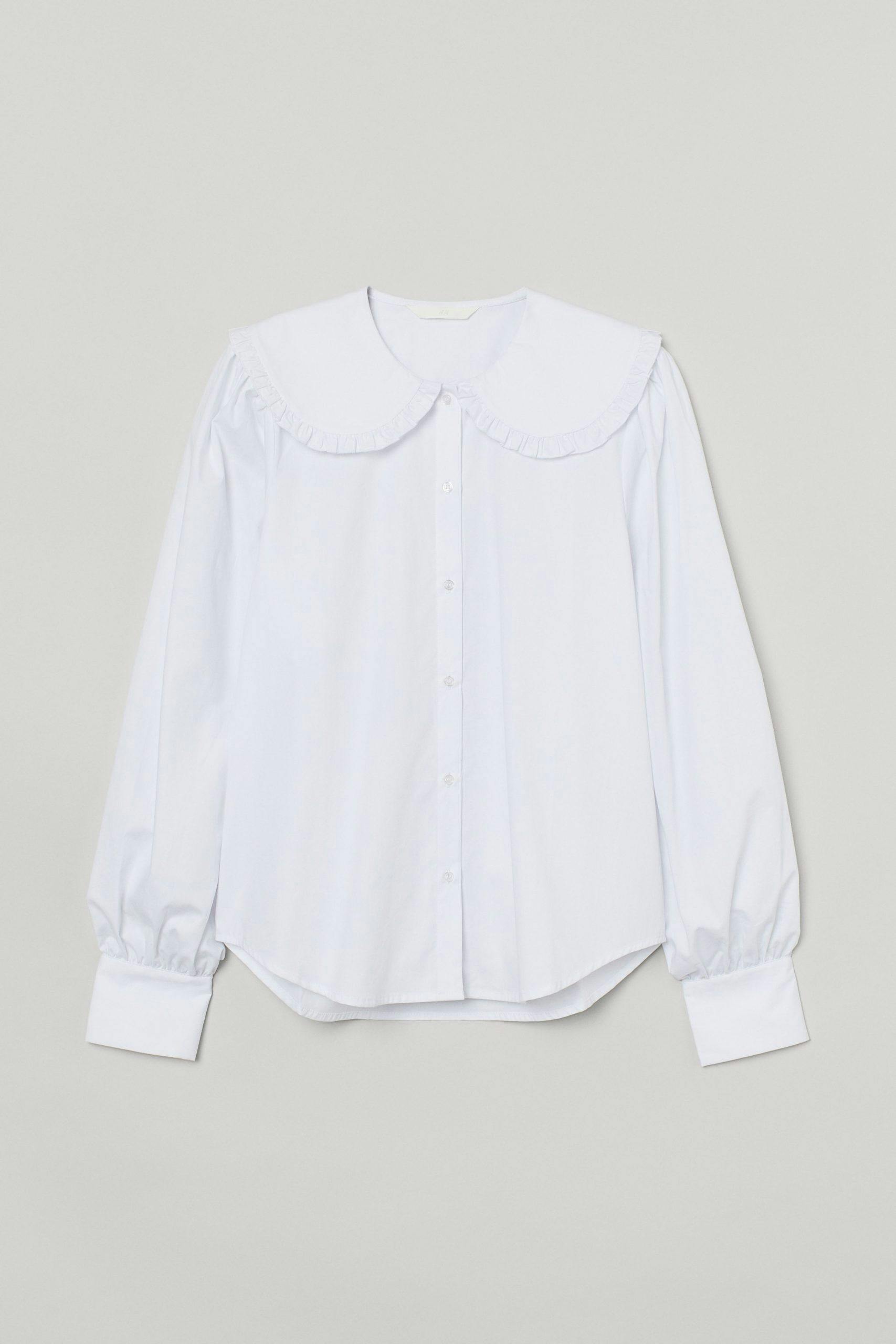hm H&M hvit bluse stor krage rysjer
